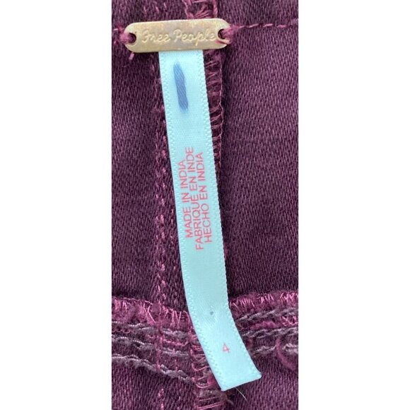 Free People Stay Awhile Carpenter Barrel Leg Pants Maroon Mulberry Sz 4 - Picture 9 of 10